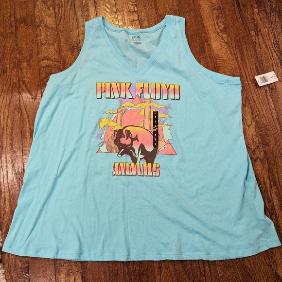 Torrid Pink Floyd V-Neck Tank - Cotton Aqua Blue, plus size 5x - Picture 9 of 11